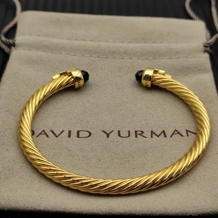 David Yurman Gold 5mm Five-Row Cable Bracelet with Black Pavé Diamonds