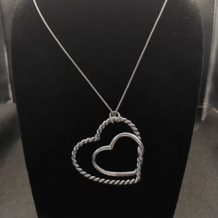 David Yurman 38mm Double Heart Silver Necklace