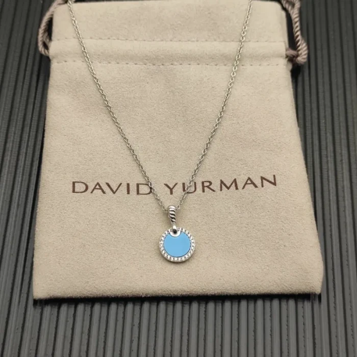 David Yurman Sterling Silver 17.8mm Round Pavé Turquoise Necklace