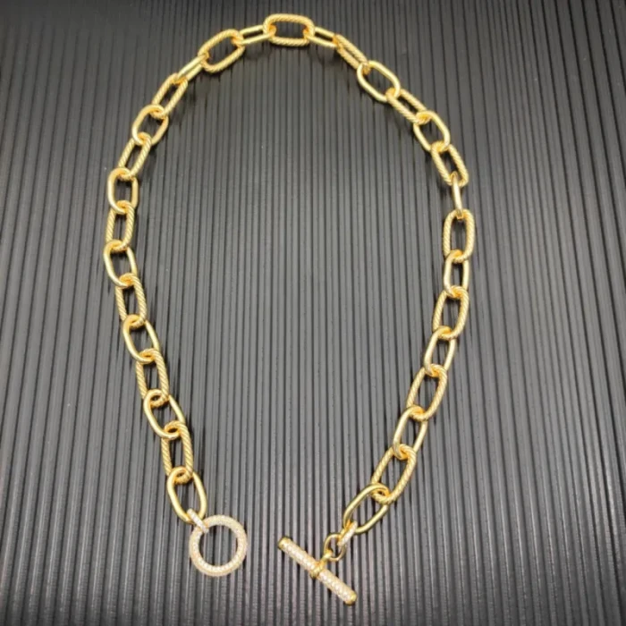 David Yurman 11mm Gold Pavé Twisted Cable Rotating Clasp Necklace