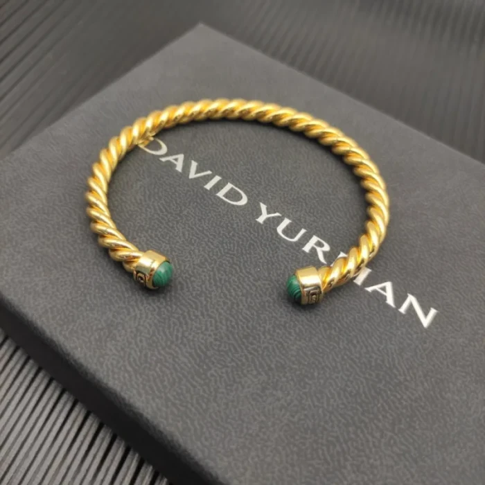 David Yurman 6mm Gold Malachite Cable Cuff Bracelet