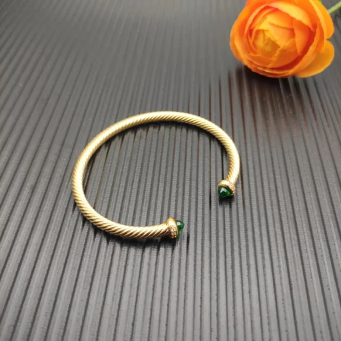 David Yurman 4mm Gold Deep Green Diamond Bangle Bracelet