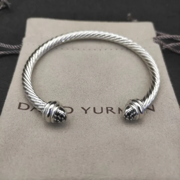 David Yurman 5mm Half-Pavé Cable Cuff Bracelet Black Diamonds
