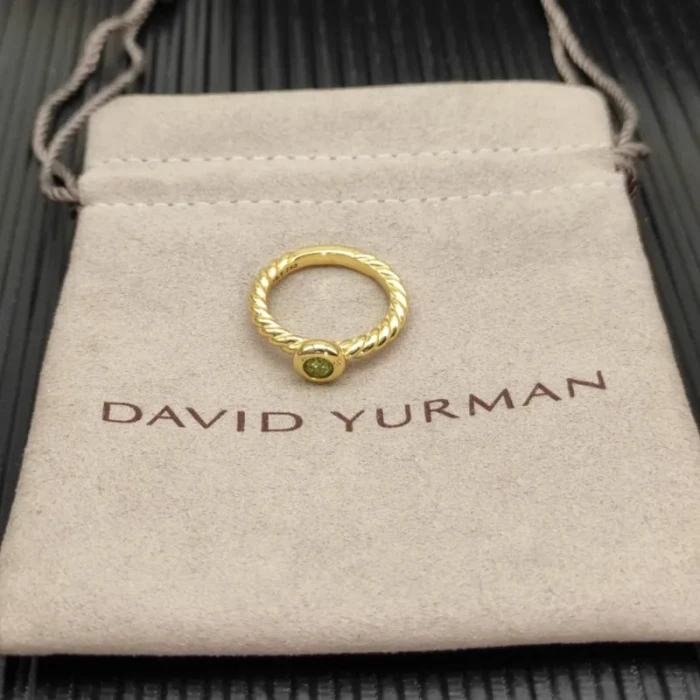 David Yurman Gold 2.8mm Petite Cable Green Pavé Diamond Ring