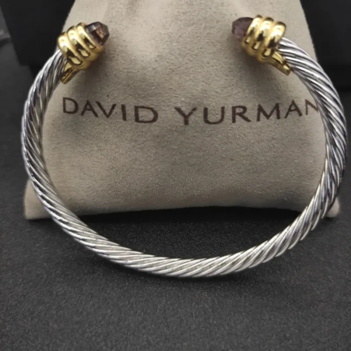 David Yurman 5mm Gold Cable Bracelet with Purple Diamonds