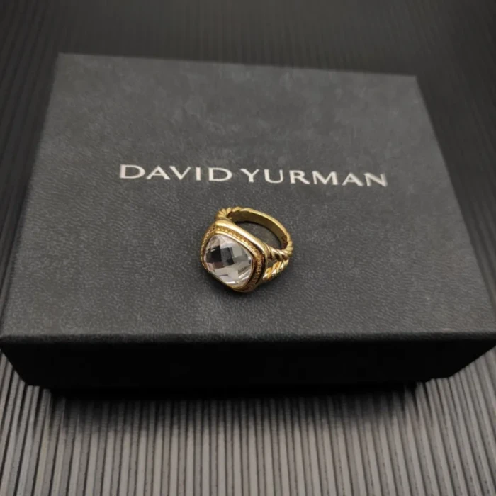 David Yurman Gold 14mm Square Pavé White Diamond Ring