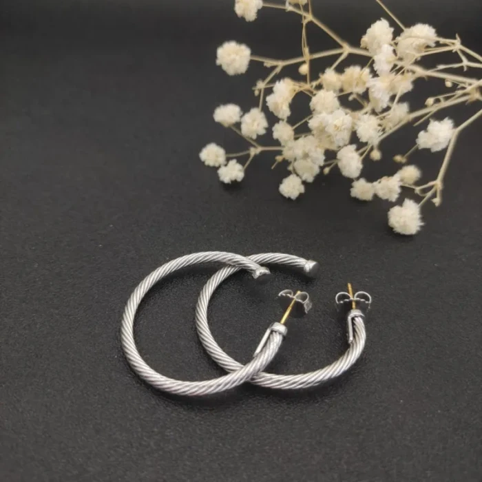 David Yurman Silver Large Cable Hoop Earrings