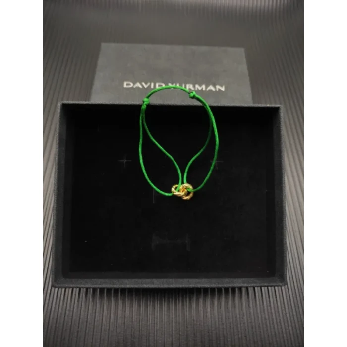 David Yurman Green Double Ring Gold Nylon Cord Bracelet