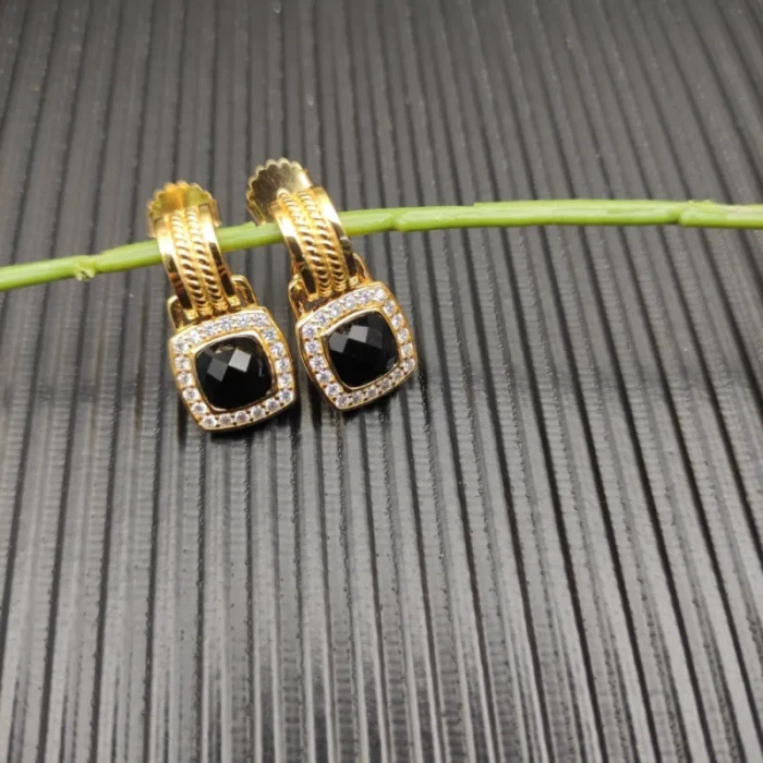 David Yurman Gold Black Pavé Square Cable Drop Earrings
