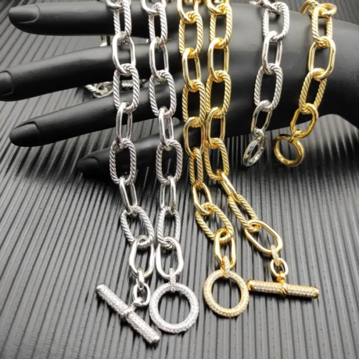 David Yurman 11mm Silver Pavé Twisted Cable Rotating Clasp Necklace