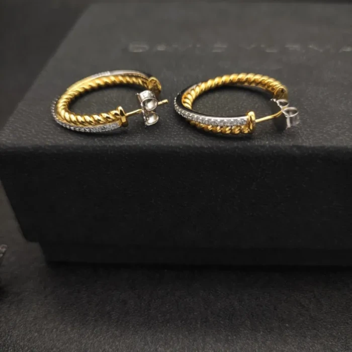 David Yurman Cable Pavé Gold and Silver Hoop Earrings