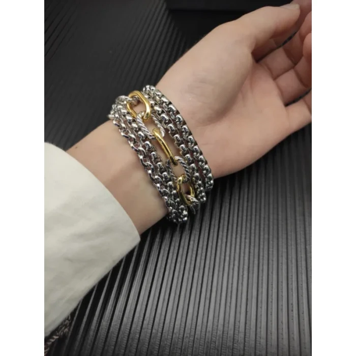 David Yurman Gold and Silver 29mm Multi-Row Chain Bracelet