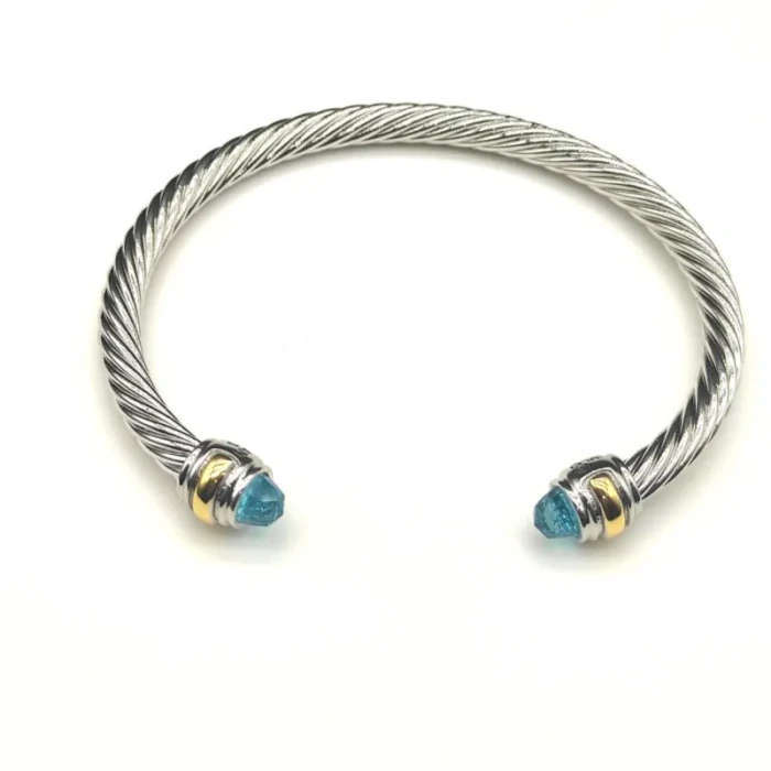 David Yurman 5mm Double-End Cap Cable Cuff Bracelet Blue Diamonds