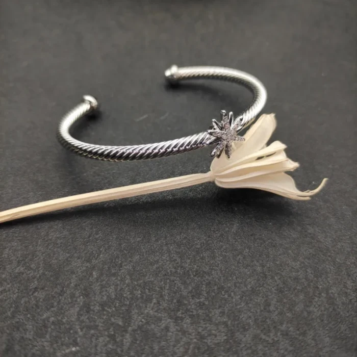 David Yurman 3mm Silver Sunburst Cuff Bracelet, Fits Wrist Size 16cm - 20cm