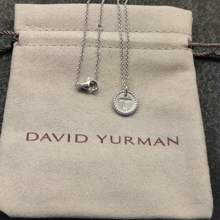 David Yurman Gold Diamond Initial T Disc Pendant Necklace