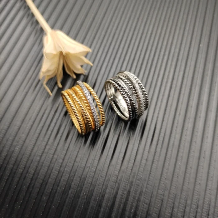David Yurman Gold Pavé Twisted Cable Ring