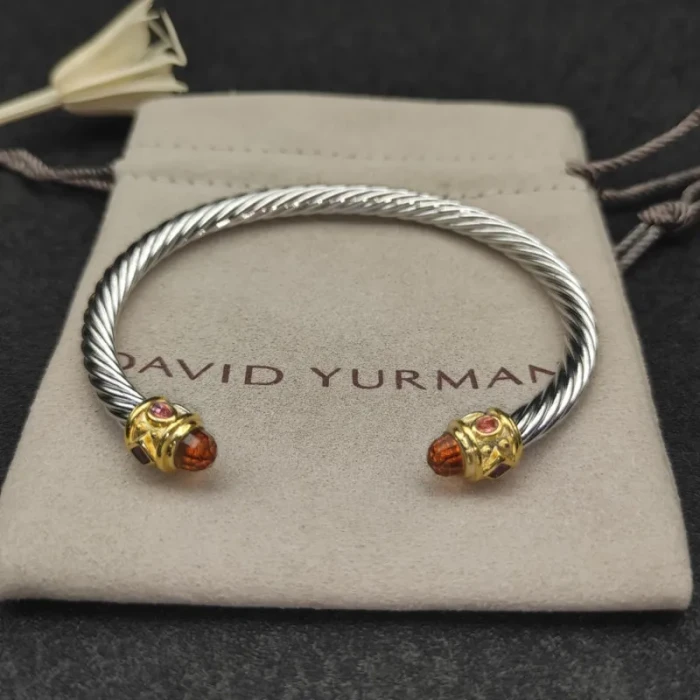 David Yurman 5mm Gold Cable Bracelet with Faceted Edge Design and Champagne Diamonds