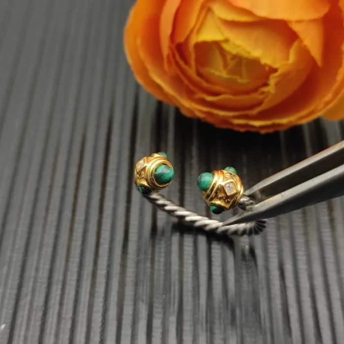 David Yurman 2.3mm Gold and Silver Renaissance Peacock Green Pavé Diamond Ring
