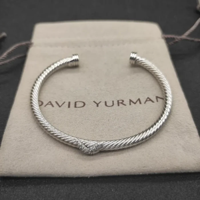 David Yurman 4mm Silver Pavé Diamond Single X Cable Bracelet