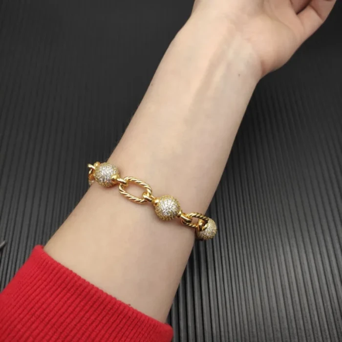 David Yurman Gold Madison Pavé Bead Bracelet