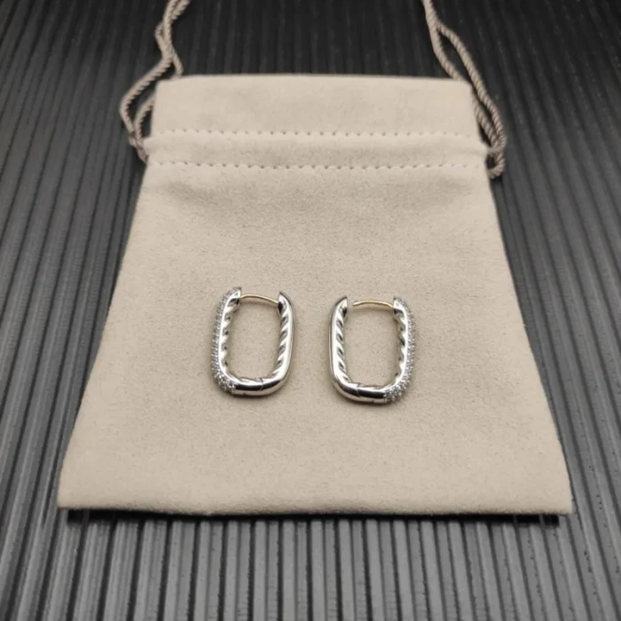 David Yurman Sterling Silver 24.3×15.9mm Pavé Hoop Earrings