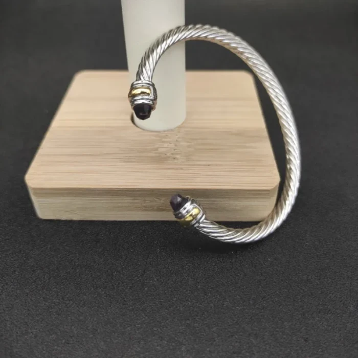 David Yurman 5mm Double-End Cap Cable Cuff Bracelet Purple Diamonds