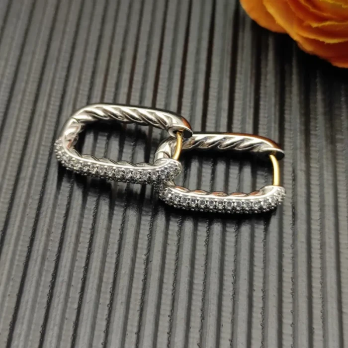 David Yurman Sterling Silver 24.3×15.9mm Pavé Hoop Earrings