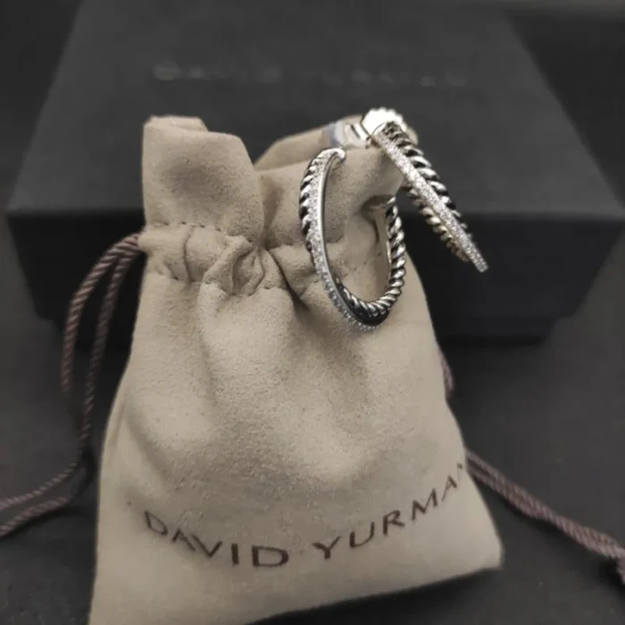 David Yurman Cable Pavé Diamond Silver Hoop Earrings