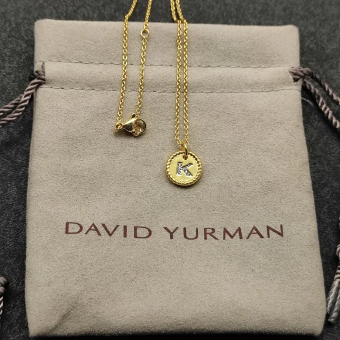 David Yurman Gold Diamond Initial K Disc Pendant Necklace