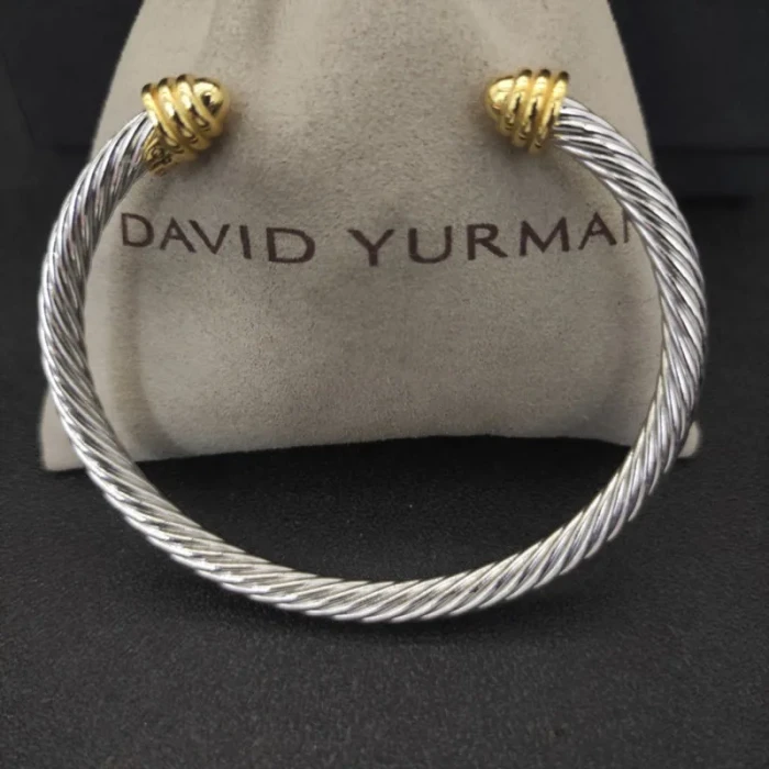 David Yurman 5mm Gold-Tone Cable Cuff Bracelet with Smooth Round End Caps