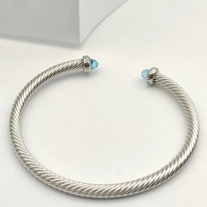 David Yurman 4mm Sterling Silver Blue Diamond Bangle Bracelet