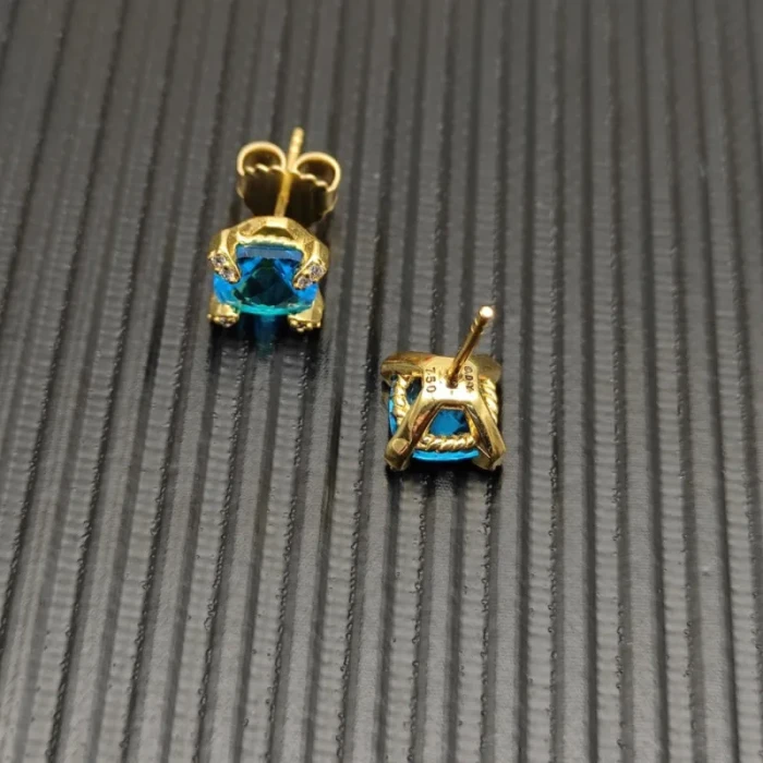 David Yurman 8mm Gold Four-Prong Blue Diamond Stud Earrings