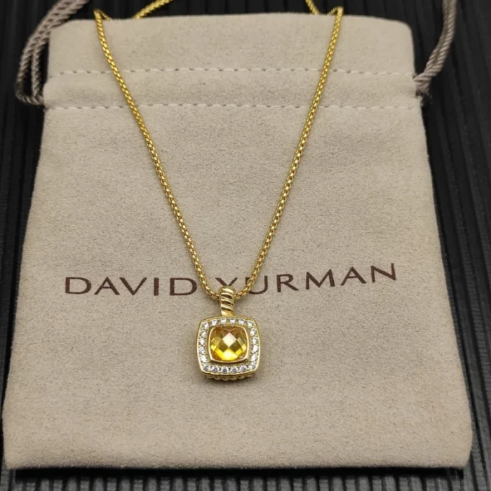 David Yurman Gold Square Yellow Diamond Pendant Necklace, 1.5mm Chain, Length 45cm + 5cm