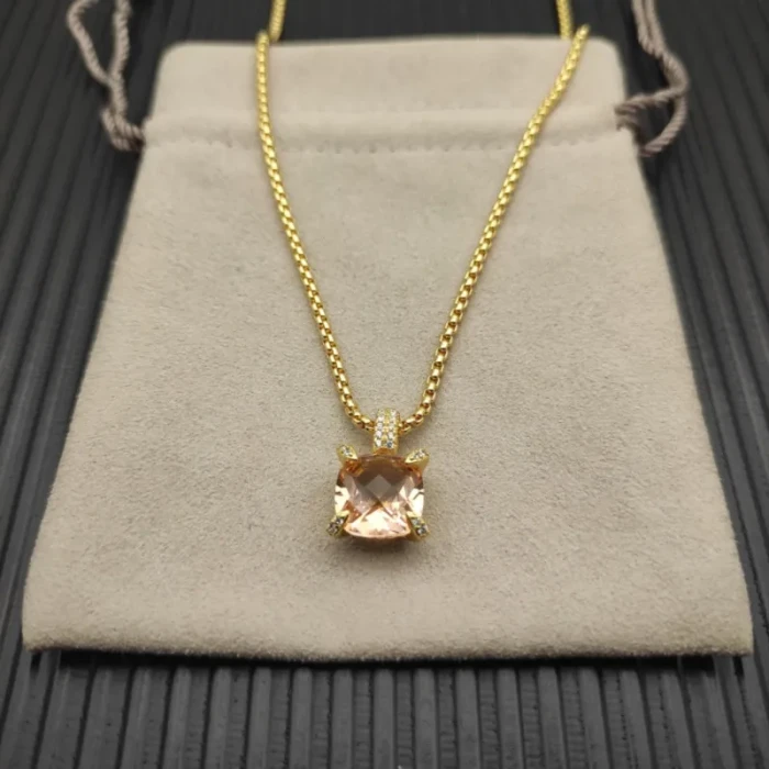David Yurman Gold 11mm Four-Prong Champagne Diamond Necklace