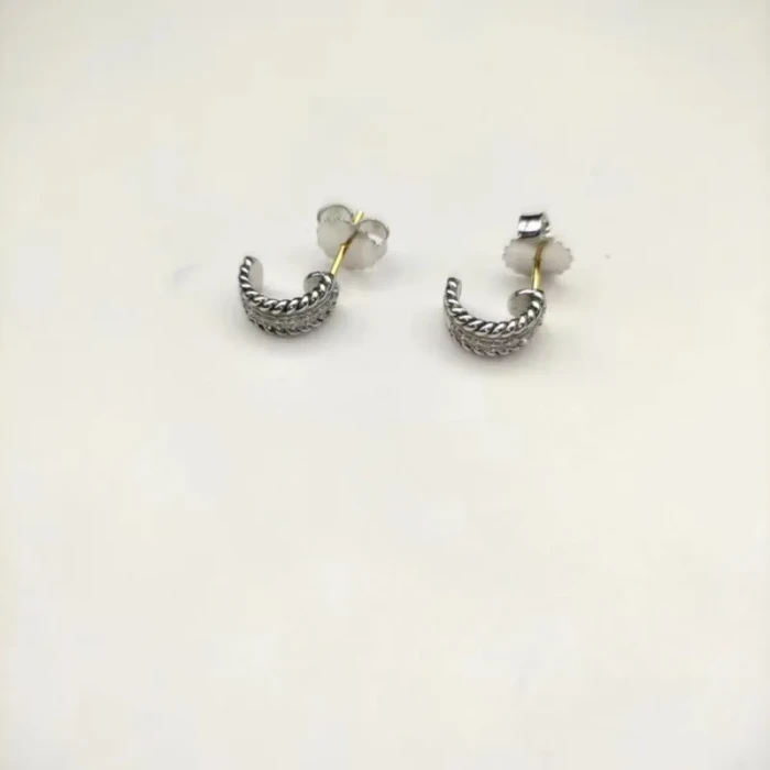 David Yurman 11.4mm Silver Diamond Half Hoop Earrings