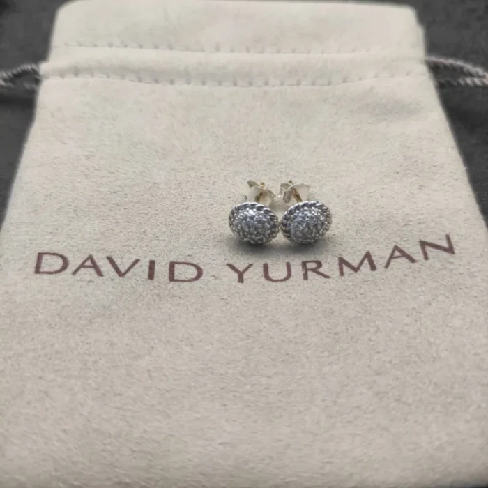 David Yurman 8.6mm Round Silver Pavé Diamond Stud Earrings