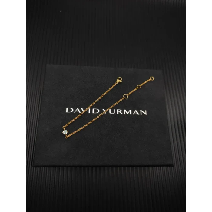 David Yurman 4mm Gold Single Stone Light Blue Diamond Bracelet