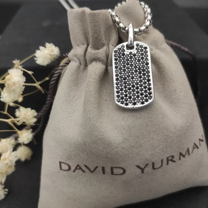 David Yurman Pavé Black Diamond Tag Necklace Multicolor