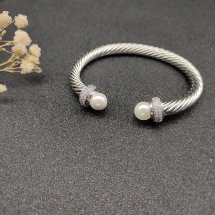 David Yurman 7mm Full Pavé Diamond Pearl Cable Cuff Bracelet