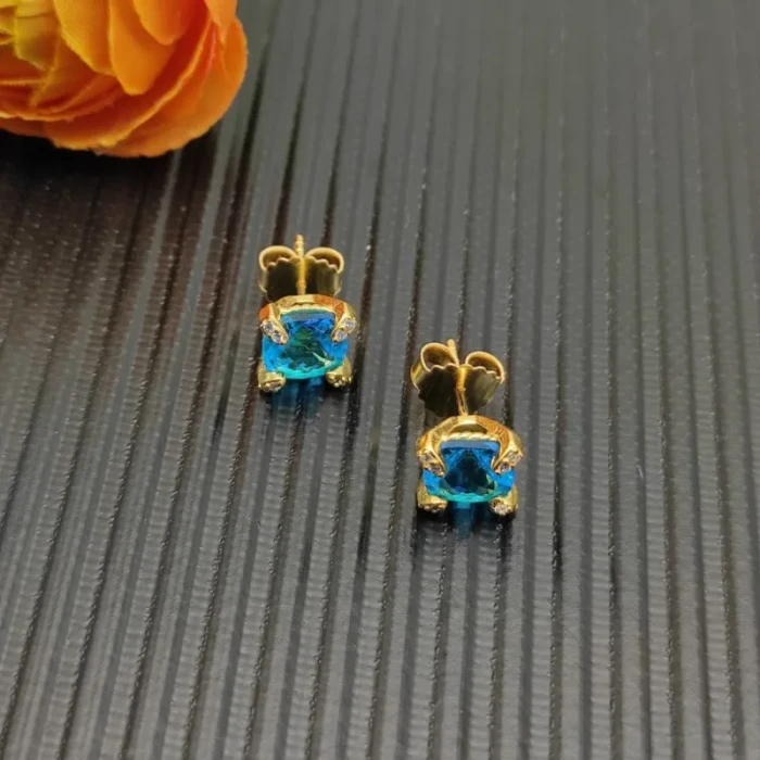 David Yurman 8mm Gold Four-Prong Blue Diamond Stud Earrings