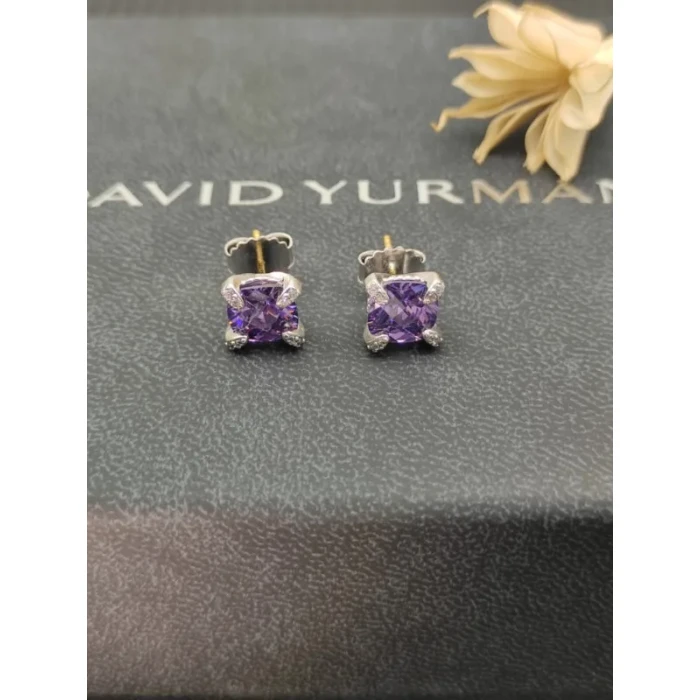 David Yurman 8mm Four-Prong Purple Diamond Stud Earrings