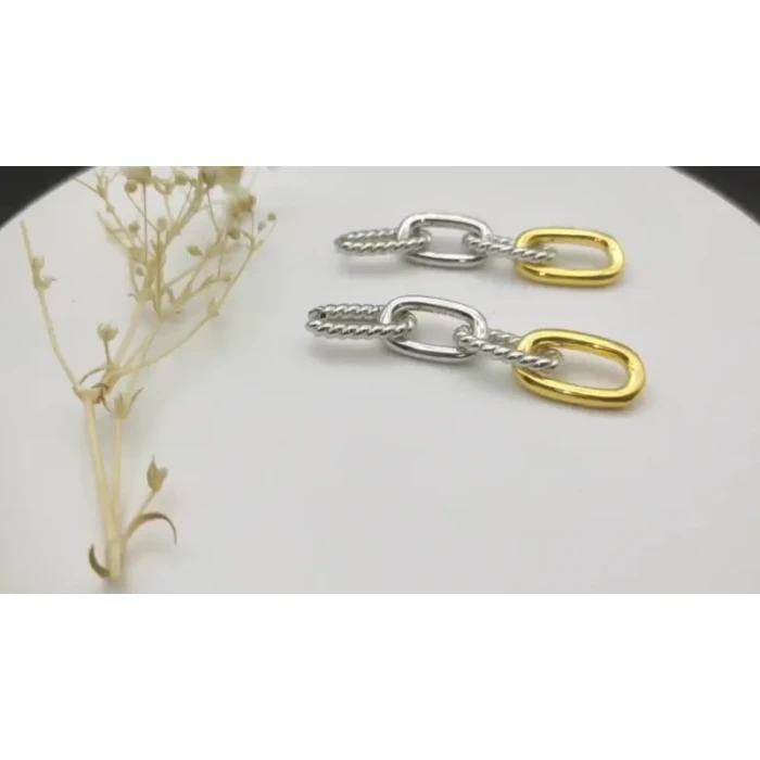 David Yurman Gold and Silver Cable Twist Hoop Earrings with Clasp Closure