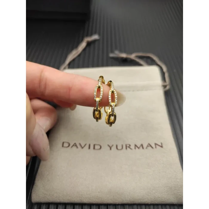 David Yurman 24x5mm Gold Diamond Pavé Link Hoop Earrings