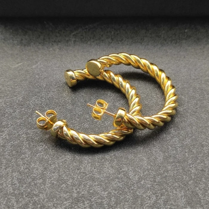 David Yurman Gold Large Twisted Cable Hoop Earrings, 40×5.8mm