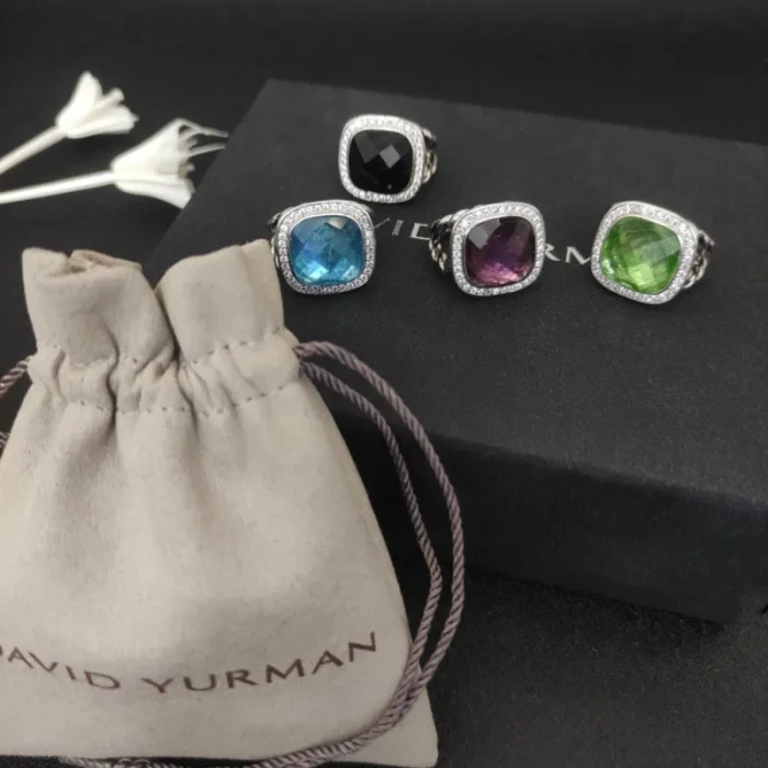 David Yurman 14mm Cushion Square Blue Diamond Ring with Center Stone