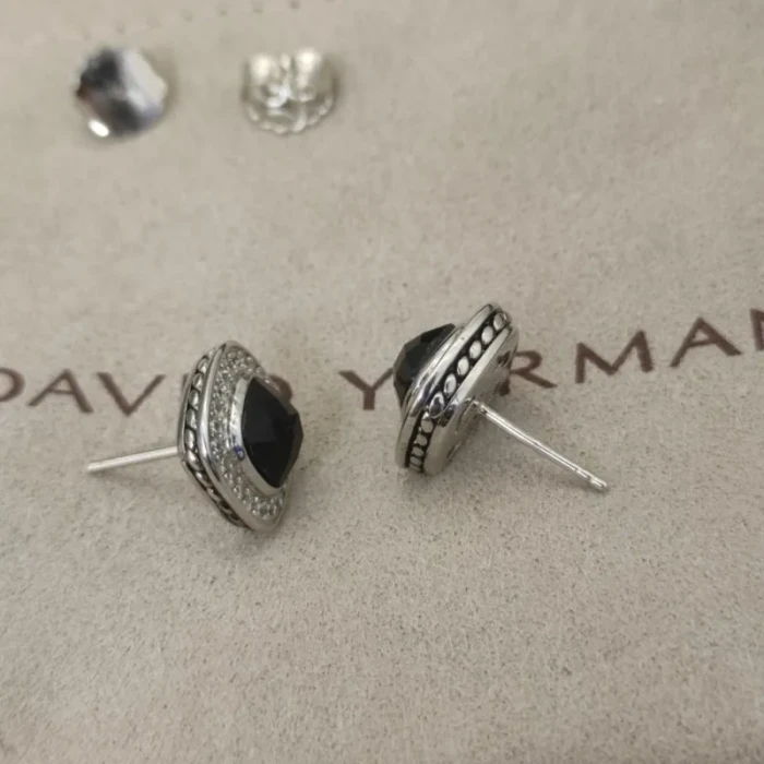 David Yurman 7mm Square Black Diamond Stud Earrings