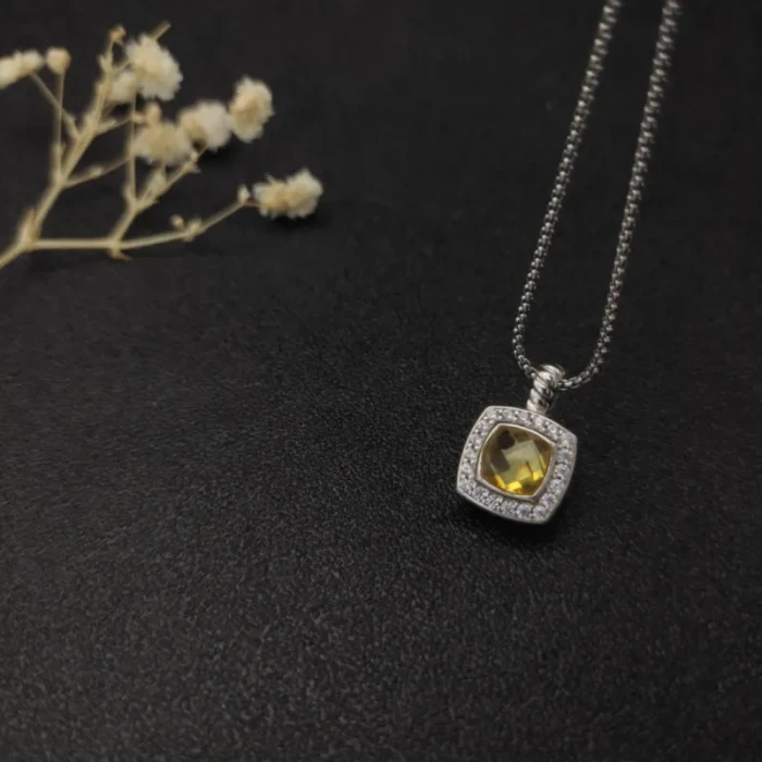 David Yurman 7mm Cushion-Cut Center Stone Necklace Yellow Diamond