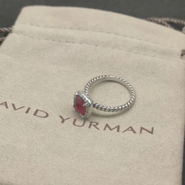 David Yurman Four-Prong Square Red Diamond Ring