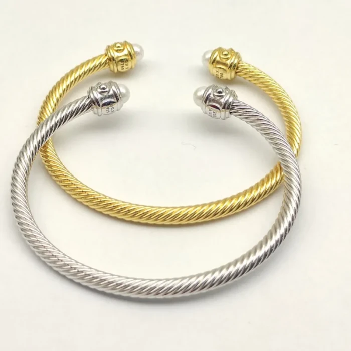 David Yurman 4mm Sterling Silver Faceted Pearl Bangle Bracelet
