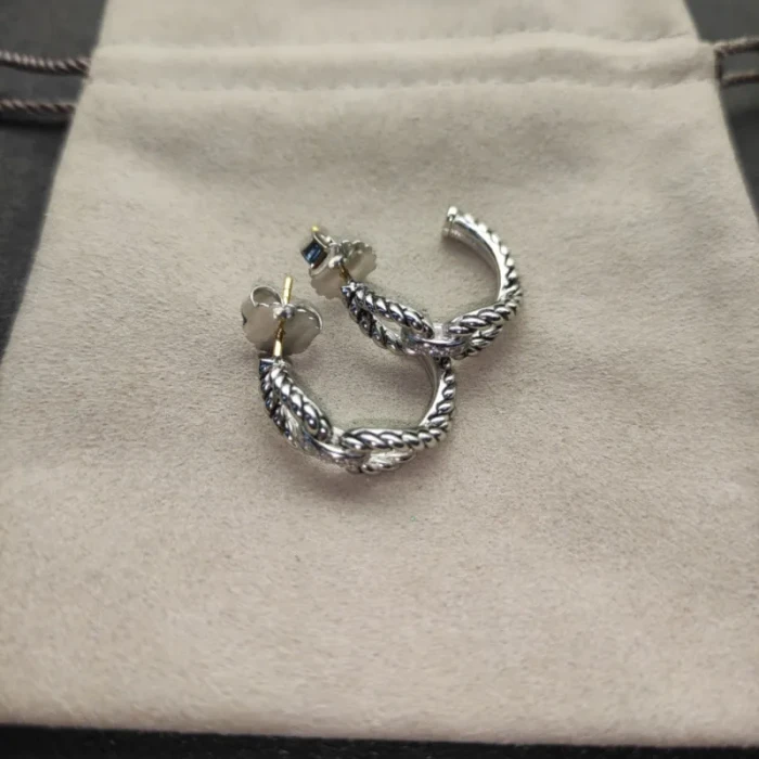 David Yurman Silver Cable Twist Crossover Diamond Earrings